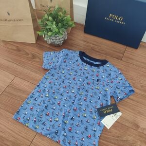 Polo by Ralph Lauren Light Blue Sailboat Print Tee with Navy Trim